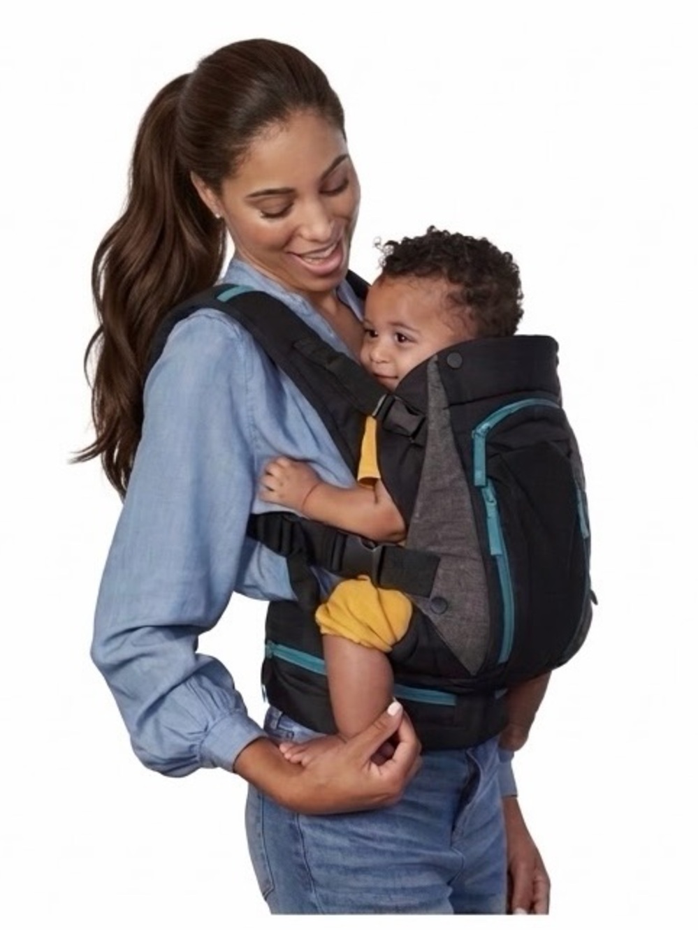 Baby Front Carrier in Black with Teal Trim - Comfortable Kids Accessory